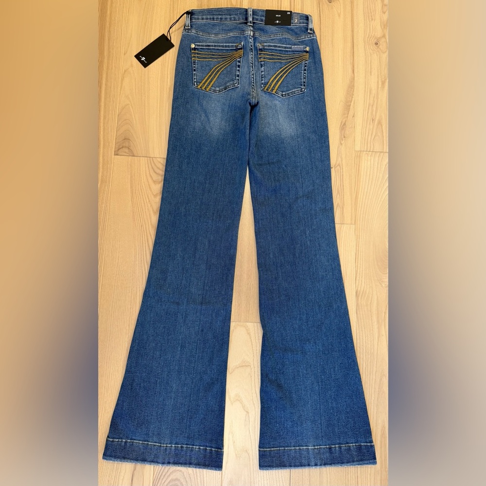 Long! 7 For All Mankind Dojo Original Jeans Women Flare Leg Trousers NWT Size 25 - Picture 8 of 13